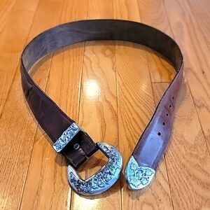 Brighton Embossed Floral Silver Buckle Belt #49307
